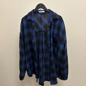 Men's Blue and Black Plaid Button-Down Shirt